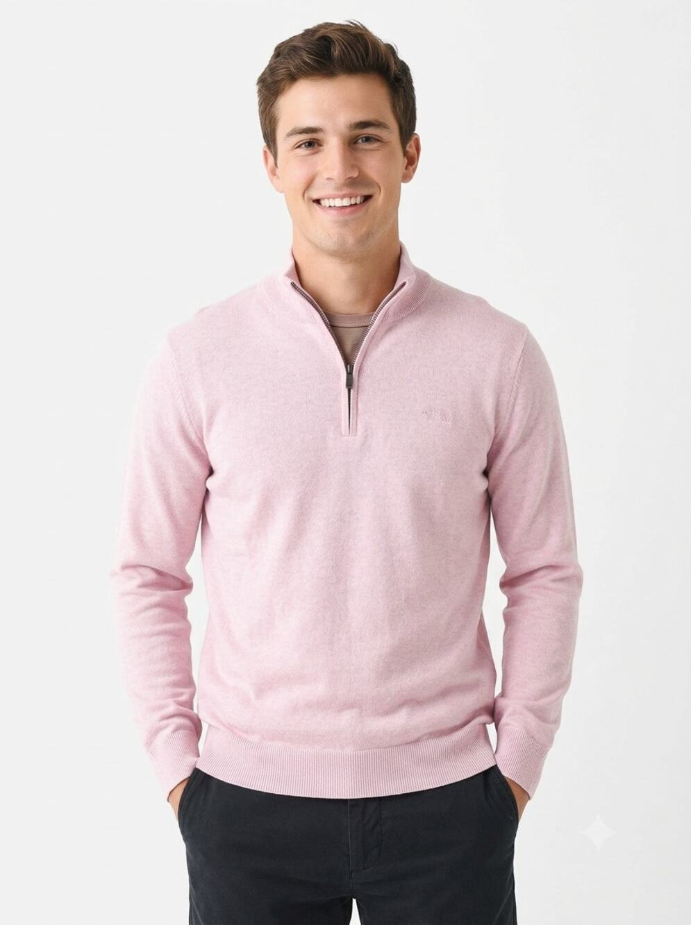 Dunning Golf Sweater Men's M Heather Pink Cashmere Blend Quarter-Zip Moss Creek